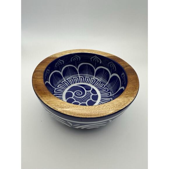 Hand made 6" Wooden Painted Trinket Bowl Riviera Nayarit Mexico Signed - Picture 2 of 7